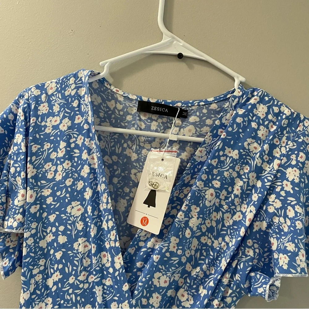 Woman’s blue floral bohemian dress - Picture 4 of 8